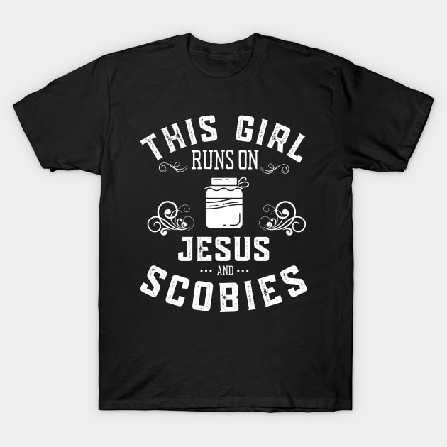 This Girl Runs On Jesus And Kombucha Scobies T-Shirt by MalibuSun